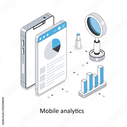 Mobile analytics isometric stock illustration. EPS File stock illustration