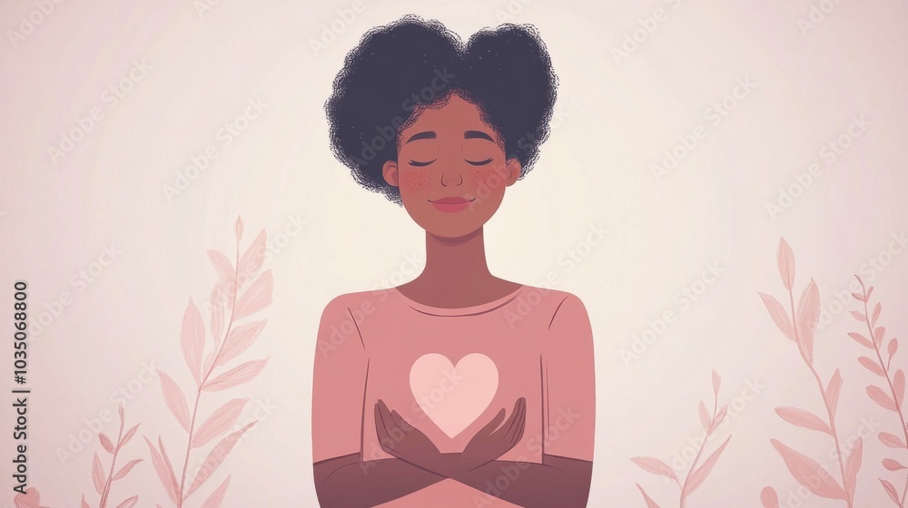 Illustration of Woman Embracing Heart Symbol Illustration of Woman Embracing Heart Symbol