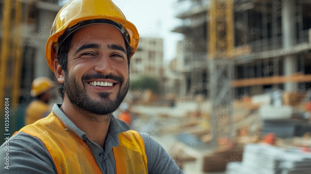 Smiling Construction Worker at Building Site Smiling Construction Worker at Building Site