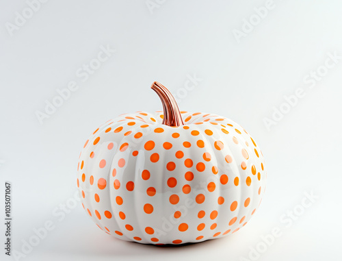 Dotted Porcelain Pumpkin on White Background. Generative AI photo