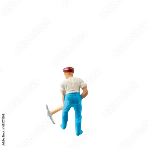 Miniature construction worker isolate on white background with clipping path