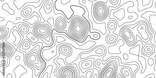 Abstract black and white wavy topography relief map background landscape geodesy topographic map lines background, topographic contour map vector illustration with black lines geography background.