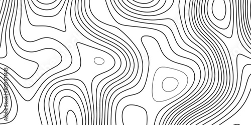 Abstract black and white wavy topography relief map background landscape geodesy topographic map lines background, topographic contour map vector illustration with black lines geography background.