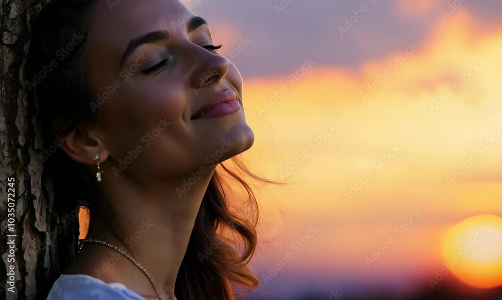 relaxed young woman under a colorful sunset relaxed young woman under a colorful sunset
