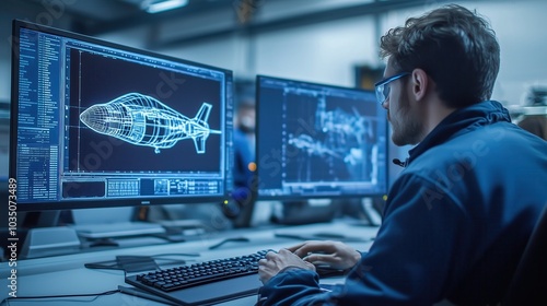 Wallpaper Mural Engineers Analyzing Aircraft Design in High-Tech Lab Torontodigital.ca