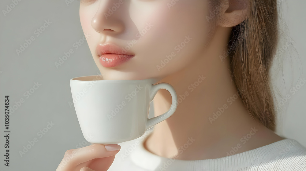 Woman Enjoying a Cup of Coffee, A Moment of Tranquility, Relaxation and Calmness Woman Enjoying a Cup of Coffee, A Moment of Tranquility, Relaxation and Calmness
