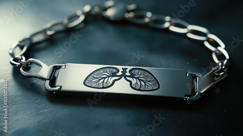 Metal bracelet with engraved lungs design on plate photo