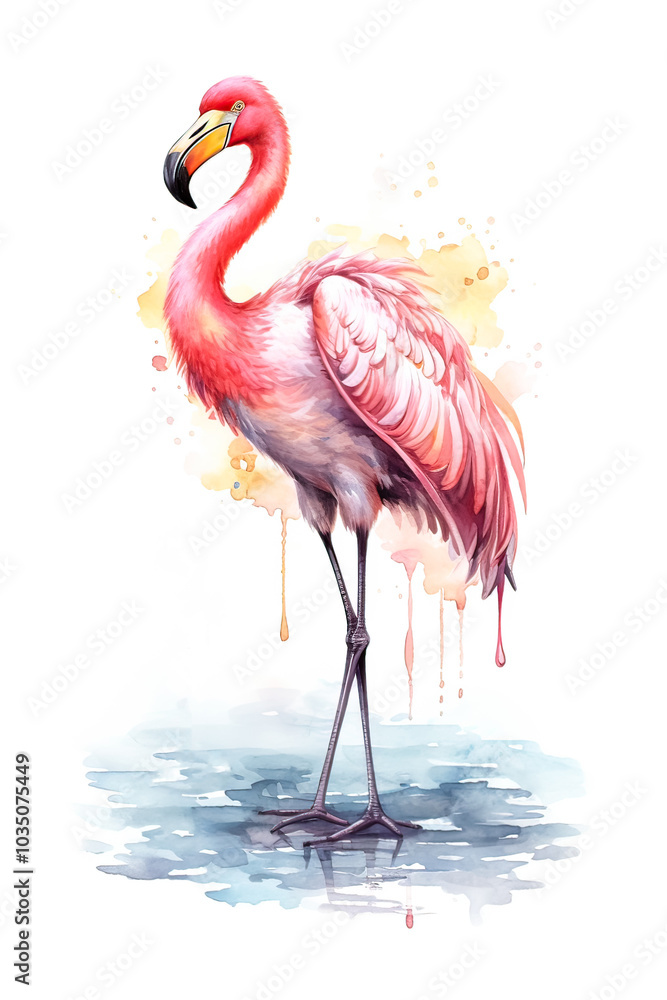 Fototapeta premium Graceful flamingos depicted in watercolor style