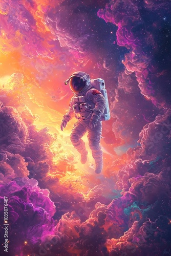 Astronaut Exploring the Vibrant Cosmic Nebula Landscape photo