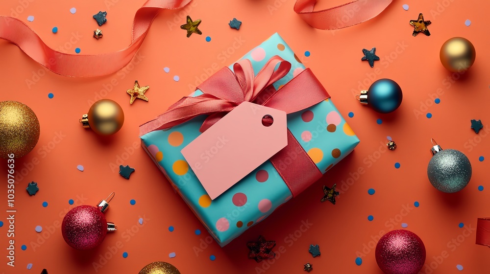 Obraz premium Colorful gift box with decorations and ribbon