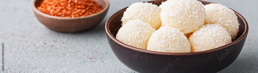 Delicious coconut mochi ice cream in a bowl. Delicious coconut mochi ice cream in a bowl.