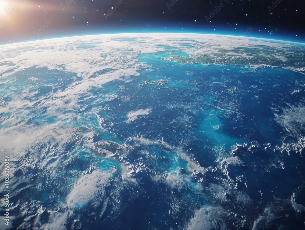 Fototapeta premium Breathtaking Aerial View of Planet Earth from Outer Space Showcasing its Diverse Landscapes and