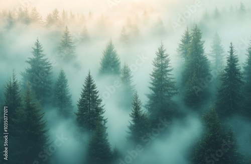 Misty Woods: A Quiet Forest Covered in Dense Fog and Soft Light