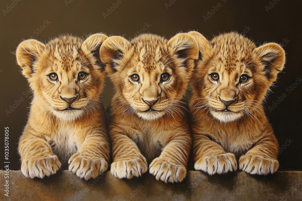 Obraz premium Lion Cubs: Adorable Baby Animals of Wild Lion Family in Their Natural Habitat