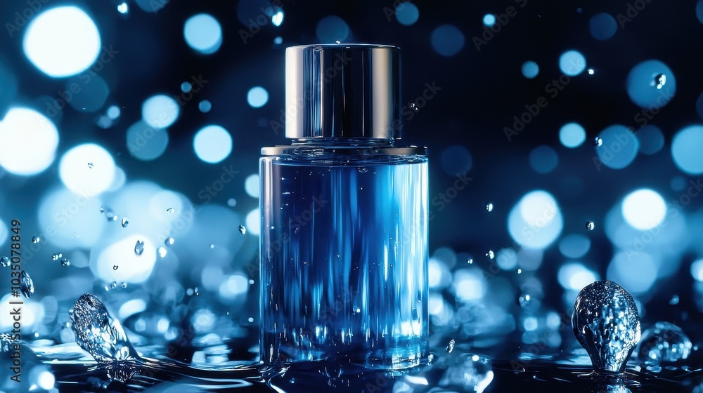 Elegant Blue Perfume Bottle with Water Drops Elegant Blue Perfume Bottle with Water Drops