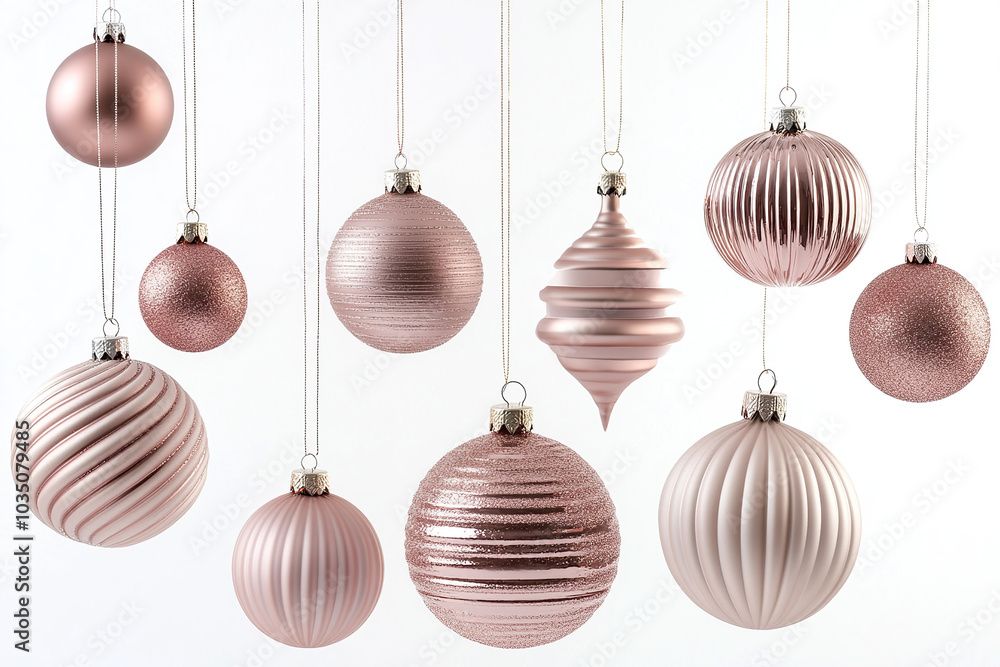 Festive Display of Beautiful Rose Gold Christmas Decorations Festive Display of Beautiful Rose Gold Christmas Decorations