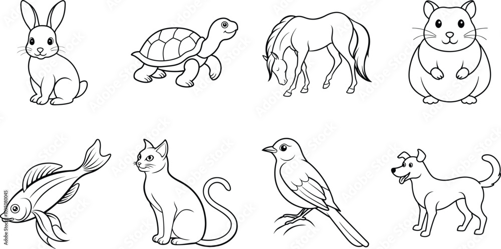 Black and White Animal Illustrations: Rabbit, Turtle, Horse, Hamster, Fish, Cat, Bird, Dog
Black and White Animal Illustrations: Rabbit, Turtle, Horse, Hamster, Fish, Cat, Bird, Dog