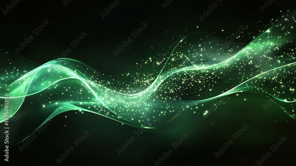 Ethereal Green Light Waves with Sparkles and Glow Ethereal Green Light Waves with Sparkles and Glow