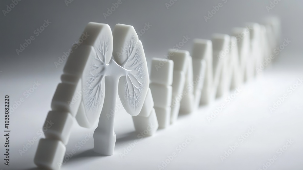 Domino-style pieces resembling human lungs showing respiratory system focus Domino-style pieces resembling human lungs showing respiratory system focus
