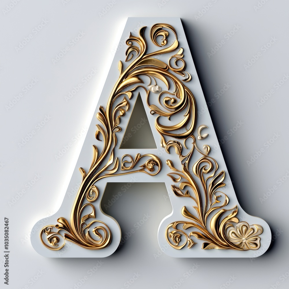 Ornate 3D Letter Design in Beige and Gold Ornate 3D Letter Design in Beige and Gold