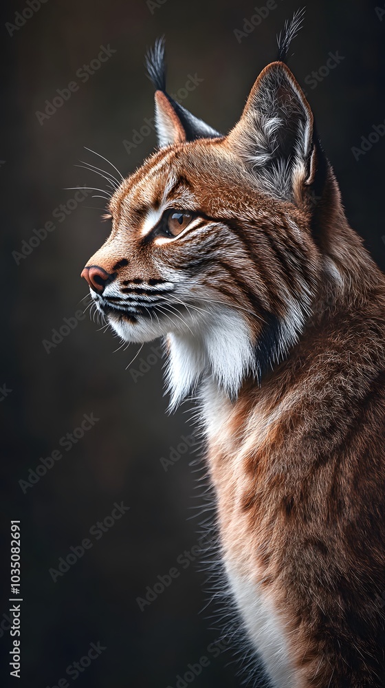 A portrait of a lynx, looking at the camera with intense eyes, against a dark forest background A portrait of a lynx, looking at the camera with intense eyes, against a dark forest background