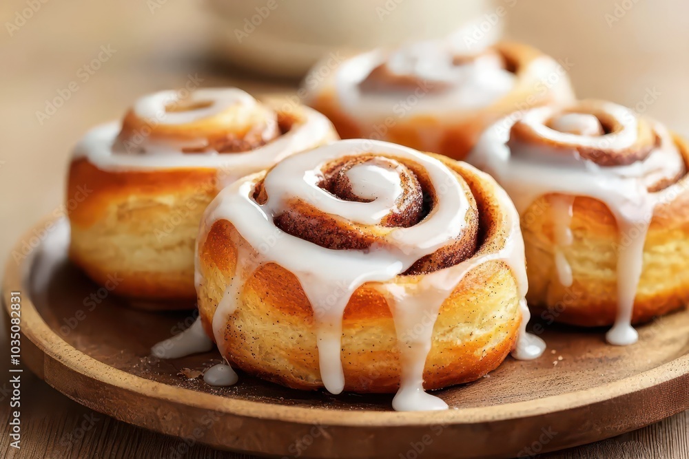 Warm cinnamon rolls dripping with icing, served on a rustic plate, perfect for a cozy dessert treat. Warm cinnamon rolls dripping with icing, served on a rustic plate, perfect for a cozy dessert treat.