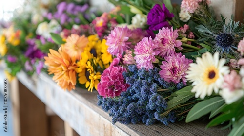 Wallpaper Mural Vibrant Floral Arrangement on Rustic Wooden Table Torontodigital.ca