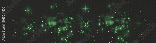Christmas background. Powder PNG. Magic shining green dust. Fine, shiny dust green bokeh particles fall off slightly. Fantastic shimmer effect.	
