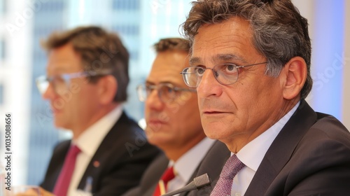 Close-up Portrait of a Man in a Suit with Glasses and a Microphone