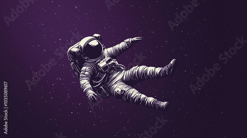 A silhouette of an astronaut floating in space, with a dark purple background to simulate the void. v3