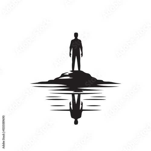 Silhouette Man Island Reflection on Water.eps