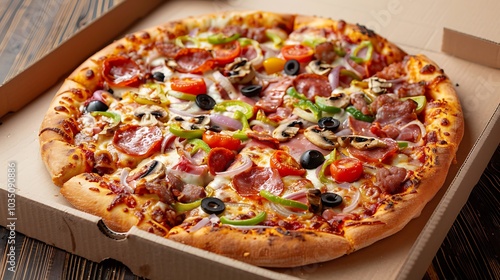 A tasty freshly prepared pizza with several toppings