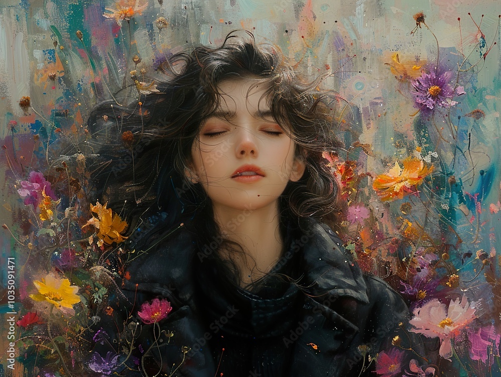 Dreamy Portrait of a Woman Surrounded by Flowers Dreamy Portrait of a Woman Surrounded by Flowers