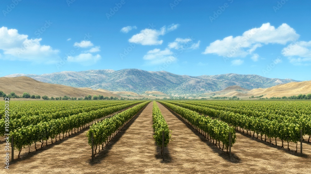 A Vineyard Path Leading Towards a Mountain Range A Vineyard Path Leading Towards a Mountain Range