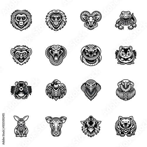Set of Wild Animals Glyph Style Icons 

