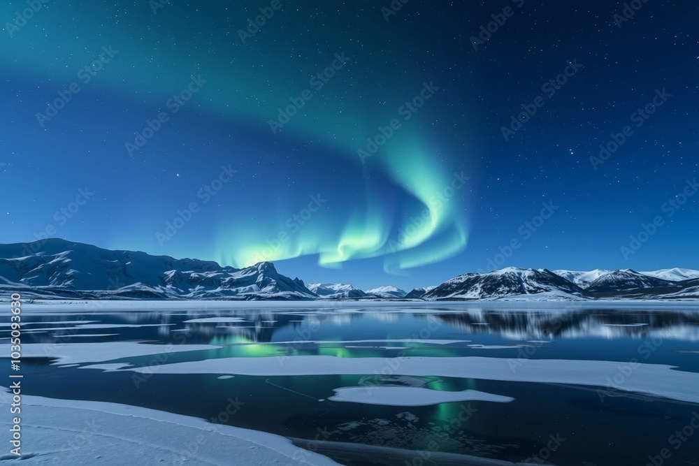 Northern Lights Over Frozen Lake and Snowy Mountains.generative AI
Northern Lights Over Frozen Lake and Snowy Mountains.generative AI