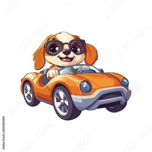 Playful Bulldog in a Sports Car Vector Illustration