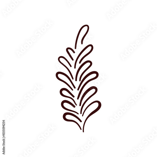 Rosemary plant, fresh herb branch in line art style. Organic aromatic spices for cooking food, culinary, menu restaurant. Isolated on a white background.