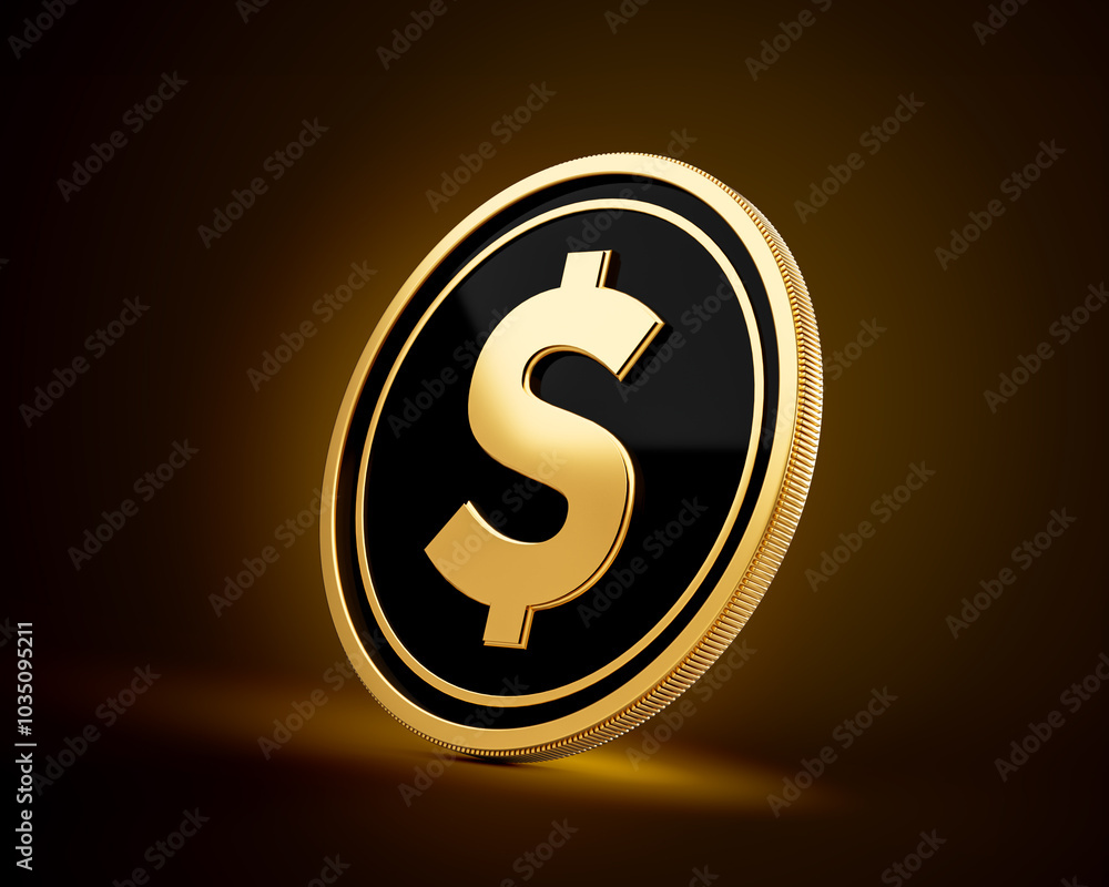 Golden And Black Rounded United States Dollar Coin On Shiny Golden Glow Background 3d Illustration Golden And Black Rounded United States Dollar Coin On Shiny Golden Glow Background 3d Illustration