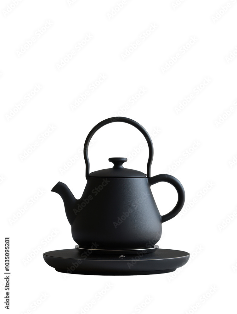 Modern black teapot on a serving tray. Modern black teapot on a serving tray.