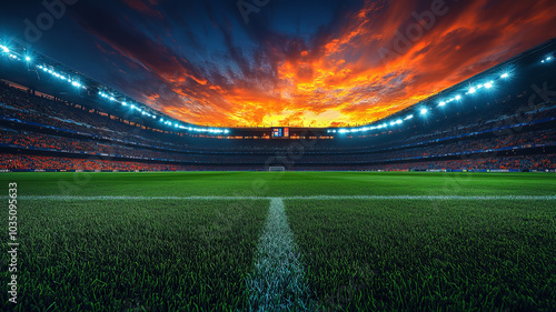 twilight sky at Santiago bernabeu night,Madrid,Spain,generative ai