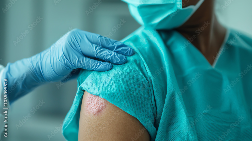 Person receiving a vaccine shot Person receiving a vaccine shot
