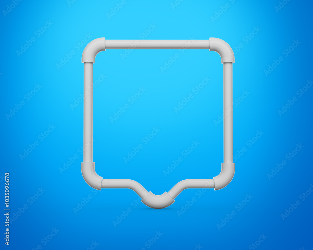 White PVC Pipes Connected By Five Elbow Joints Creates A Chat Box Speech Bubble Icon 3D Illustration