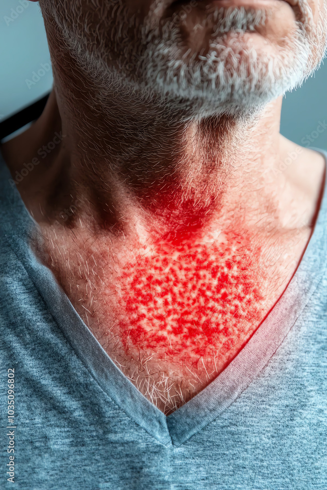 Fototapeta premium Skin irritation visible on male's neck.