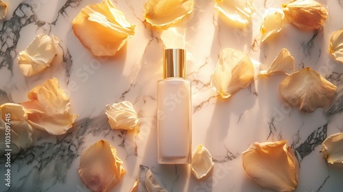Elegant Essence Bottle Surrounded by Petals