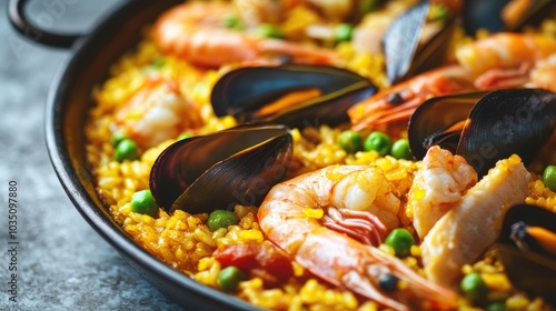 Seafood Paella Close-up.