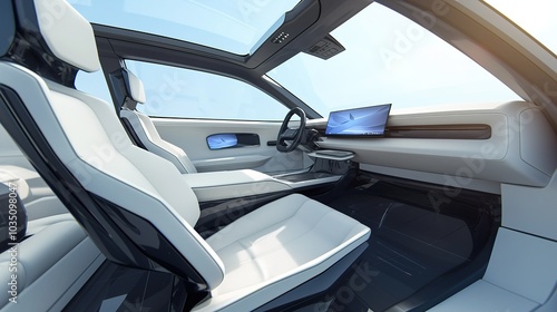 Autonomous car interior. Driverless vehicle. Self-driving. white background ,3d rendering