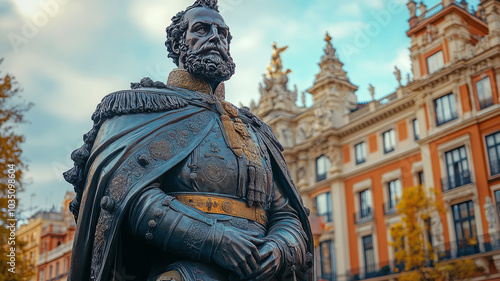 Plaza Mayor with statue of King Philip III in Madrid, Spain photo