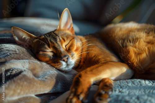 Abyssinian cat sleeping at home