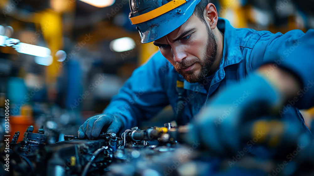 Vehicle engine inspection with AR: Technicians using AR tablets to diagnose and repair broken components Vehicle engine inspection with AR: Technicians using AR tablets to diagnose and repair broken components